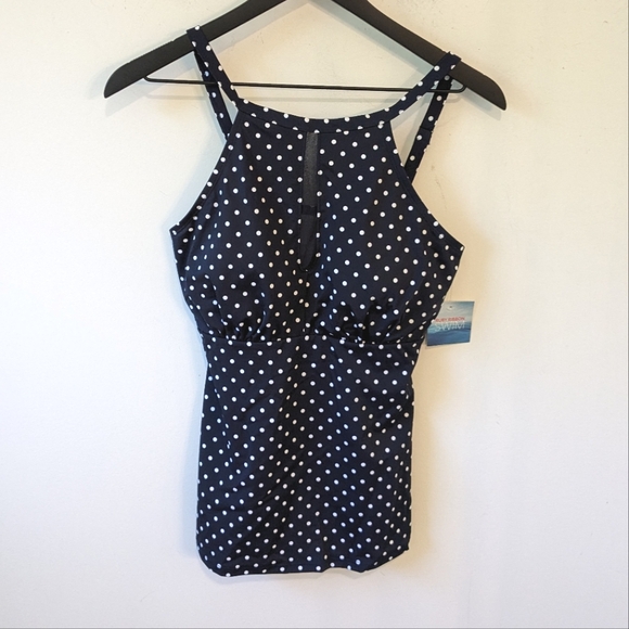 Ruby Ribbon Other - Ruby Ribbon Women's Navy Blue White Polka Dot Tankini Swimsuit Top Only